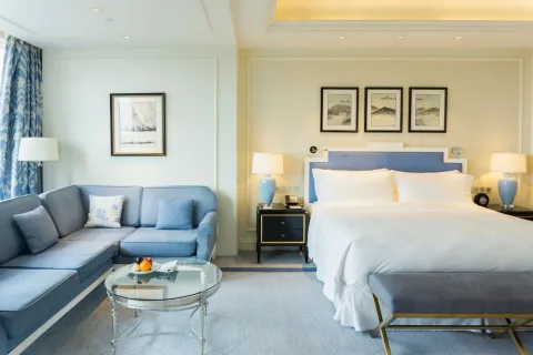 Full-scale 1:1 hotel guestroom mock-up interior built inside YABO Foshan factory for overseas EPC approval
